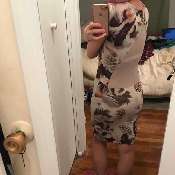 Poly span printed cap sleeves pencil dress - Picture 3 of 3